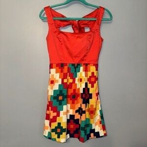 Vintage Judith March Tie Back Aztec Mini Dress Size Small